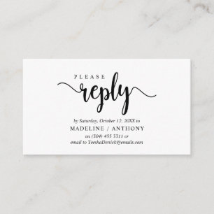 Modern Rustic, Black Script, RSVP respond Enclosure Card