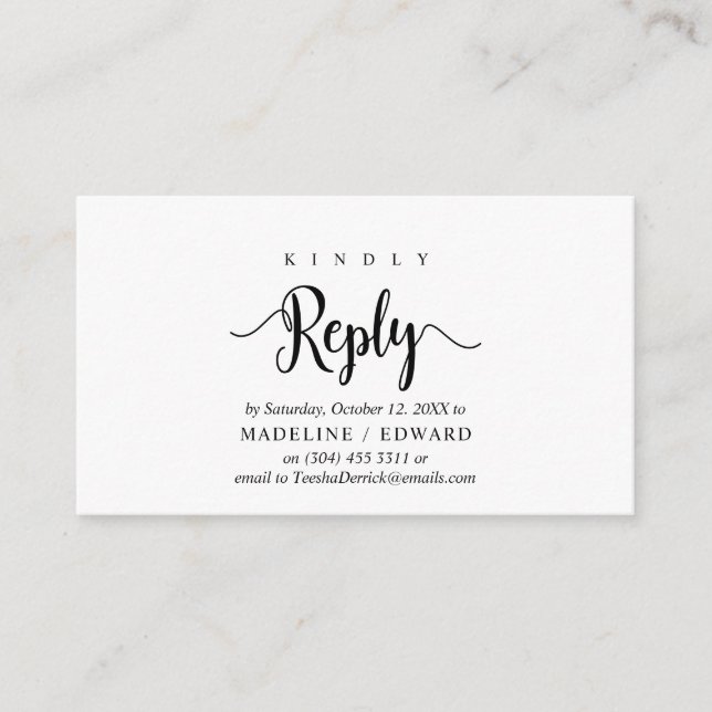 Modern Rustic, Black Script, RSVP respond Enclosure Card (Front)