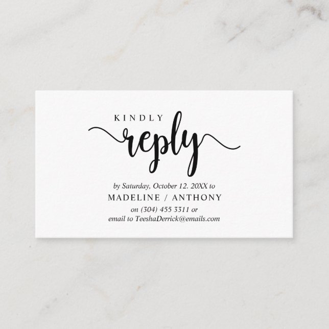 Modern Rustic, Black Script, RSVP respond Enclosure Card (Front)