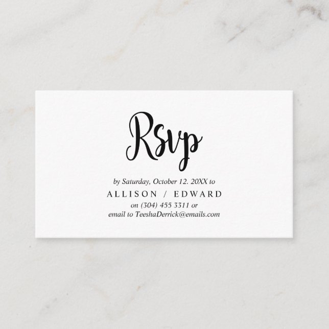 Modern Rustic, Black Script, RSVP respond Enclosure Card (Front)