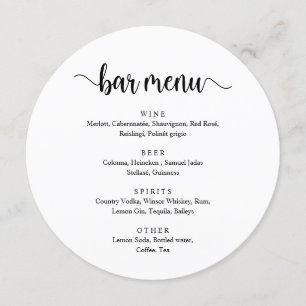 Modern Rustic Black Script, Wedding Bar Menu