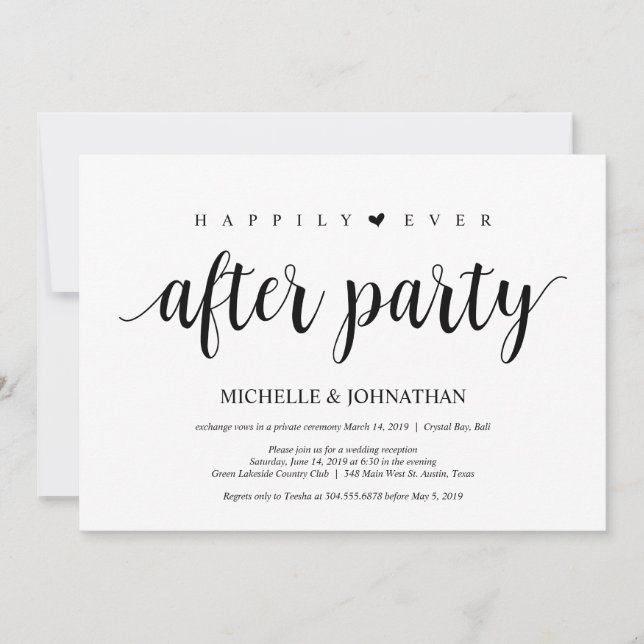 Modern Rustic, Black script, Wedding Elopement Invitation (Front)