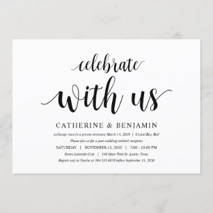 Modern Rustic, Black Script, Wedding Elopement Invitation