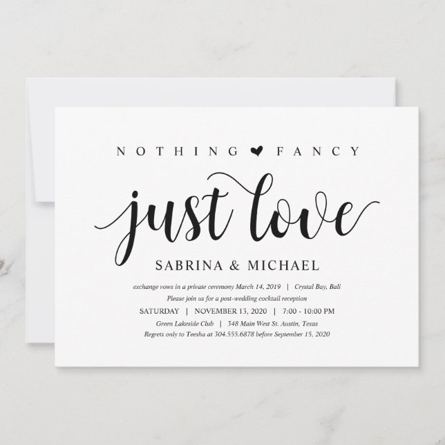 Modern Rustic, Black Script, Wedding Elopement Invitation (Front)