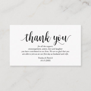 Modern Rustic Black Script, Wedding Thank you Enclosure Card