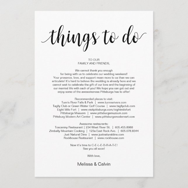 Modern Rustic, Black, Things to do, Itinerary Card (Front)