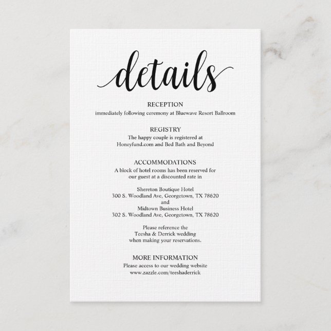 Modern Rustic Black Wedding Details Enclosure Card (Front)