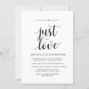 Modern Rustic, Black, Wedding Elopement Reception Invitation