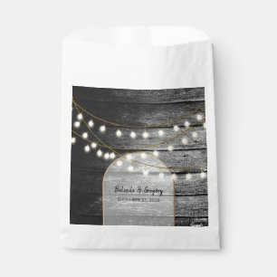Modern Rustic Black Wood Gold Lights Arch Wedding Favour Bag