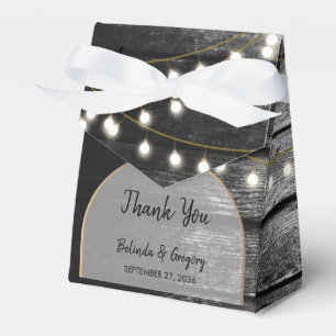 Modern Rustic Black Wood Gold Lights Arch Wedding Favour Box