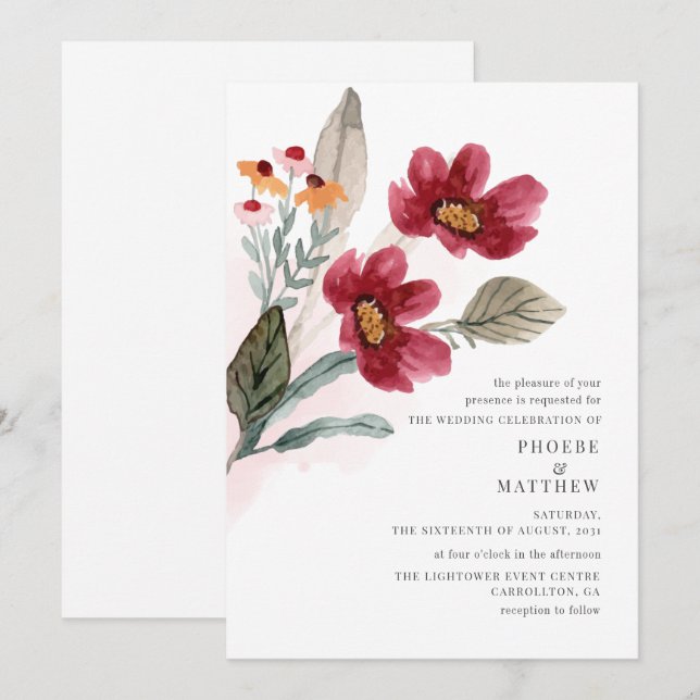 Modern Rustic Bloom Wedding Invitation (Front/Back)