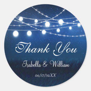 Modern Rustic Blue Country Wedding Thank You Classic Round Sticker