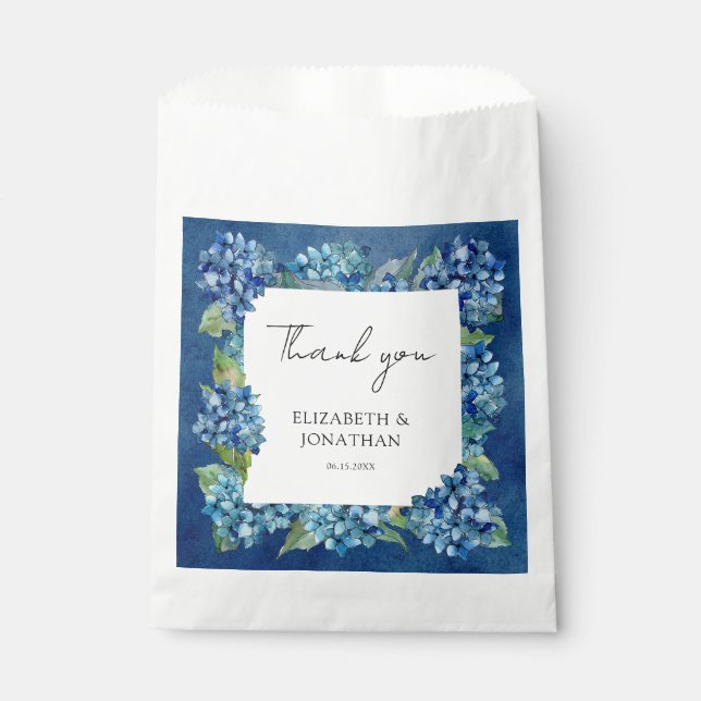 Modern Rustic Blue Hydrangeas Floral Wedding Favour Bag (Front)