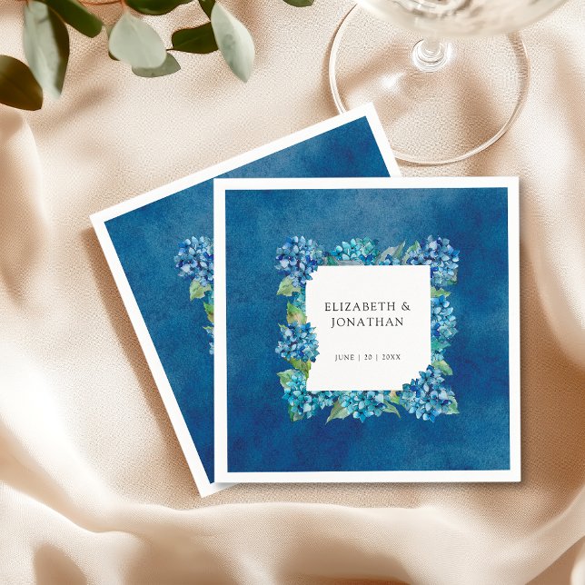 Modern Rustic Blue Hydrangeas Floral Wedding Napkin (Creator Uploaded)