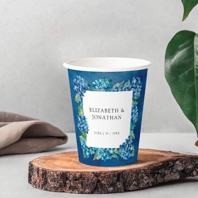 Modern Rustic Blue Hydrangeas Floral Wedding Paper Cups (Creator Uploaded)