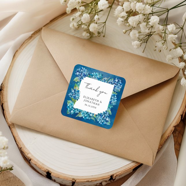 Modern Rustic Blue Hydrangeas Floral Wedding Square Sticker (Creator Uploaded)