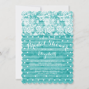 Modern Rustic Blue Lace Bridal Shower Invitation