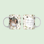 Modern Rustic Boho Christmas Botanical Photo Coffee Mug<br><div class="desc">A modern and elegant stylish Christmas mug with a delicate soft quote "Merry Christmas", customised texts in simple white circle and family photo you can personalise. Its background is a chic boho pattern of watercolor botanical, foliage, pine cones, pine leaves, berries and cotton giving a cosy vintage cottage core holiday...</div>