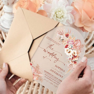Modern Rustic Boho Floral Acrylic Wedding Invitations