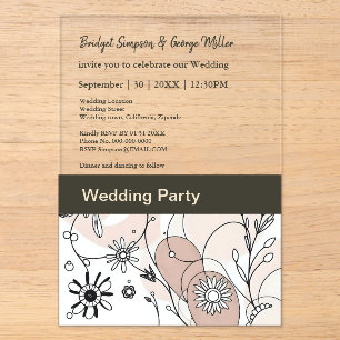 Modern rustic boho Floral Wedding Party Acrylic Invitations