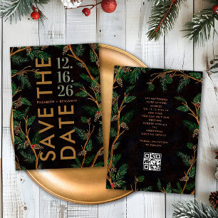 Modern Rustic Bold Holly Berries Christmas Wedding Save The Date