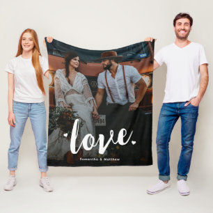 Modern Rustic Bold Script Love Engagement Photo Fleece Blanket