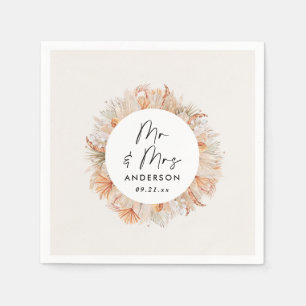 modern rustic botanical pampas grass Mr & Mrs Napkin