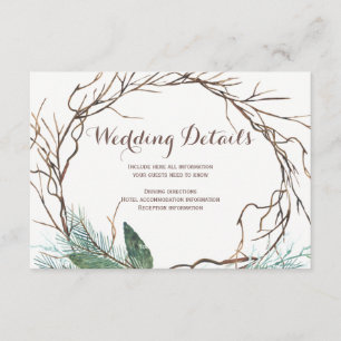 Modern rustic branch wreath wedding guest details enclosure card