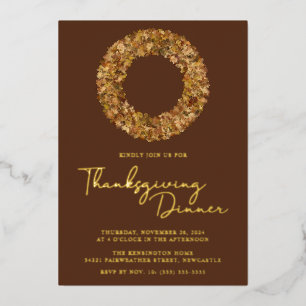 Modern Rustic Brown Gold Foil Thanksgiving Wreath
