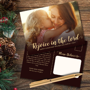 Modern Rustic Brown & Gold Religious Christmas Holiday Postcard