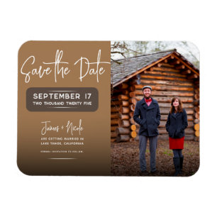 Modern Rustic Brown Photo Save the Date Wedding Magnet