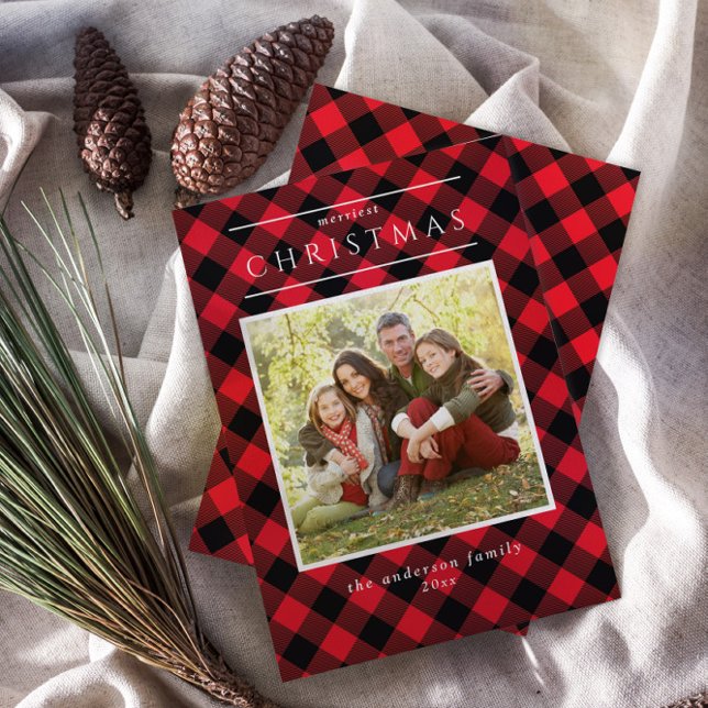 Modern Rustic Buffalo Check Family Photo Holiday (Creator Uploaded)