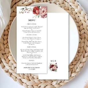 Modern Rustic Burgundy Blush Floral Wedding Menu