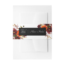 Modern Rustic Burgundy Orange Fall Floral Wedding Invitation Belly Band