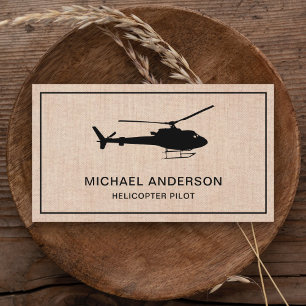 Modern Rustic Burlap Helicopter Pilot Business Card