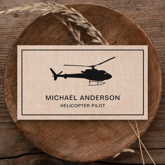 Modern Rustic Burlap Helicopter Pilot Business Card (Creator Uploaded)
