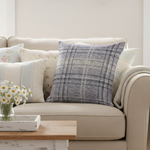 Modern Rustic Burlap Plaid Blue Cushion
