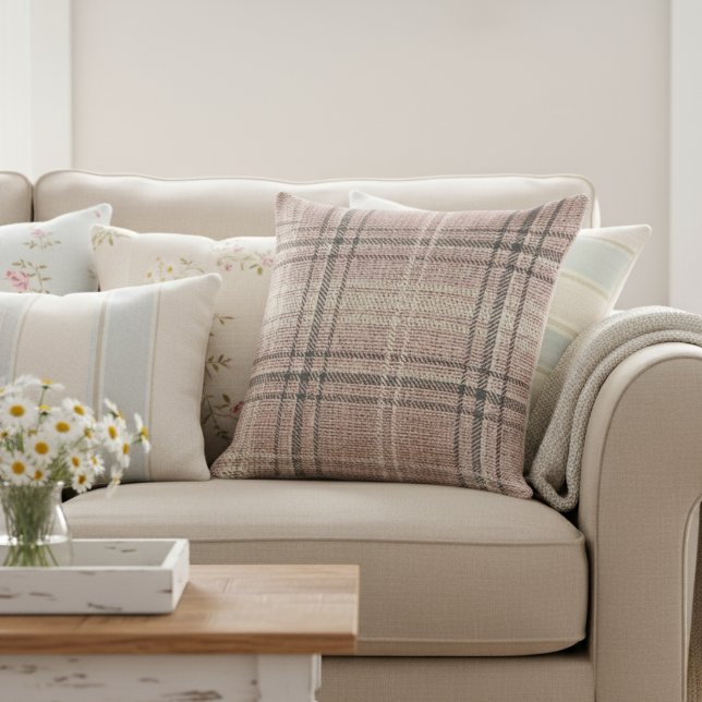 Modern Rustic Burlap Plaid Light Pink Cushion (Creator Uploaded)