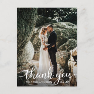 Modern Rustic Calligraphy Script Wedding Thank You Postcard