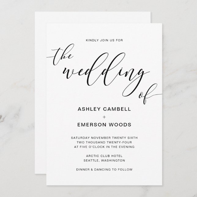 Modern Rustic Calligraphy Wedding Invitation Card (Front/Back)