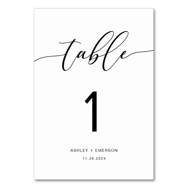 Modern Rustic Calligraphy Wedding Table Number 1 (Front)