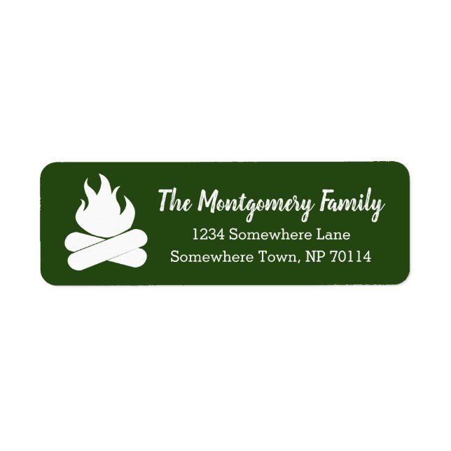 Modern Rustic Campfire & Family Name Return Address Label (Front)