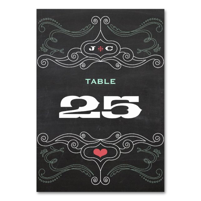Modern Rustic Chalkboard Typography Wedding Table Number (Front)