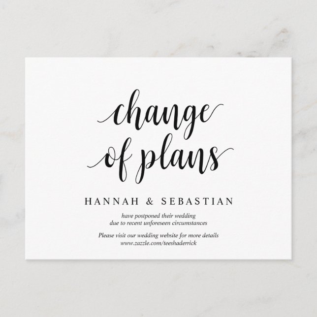 Modern rustic, change of plans, wed postponed postcard (Front)