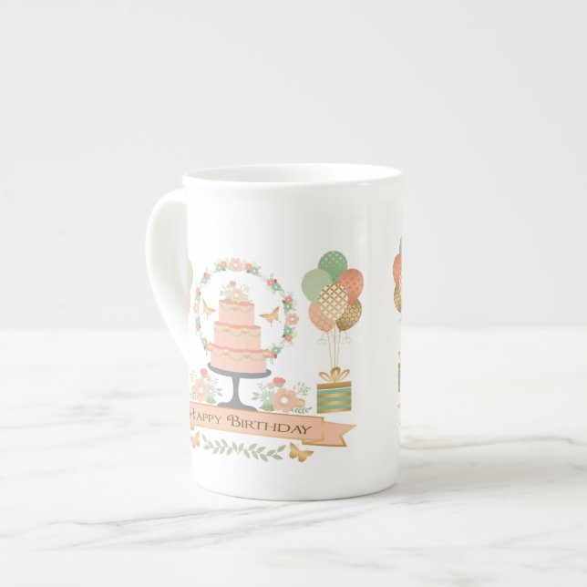 modern rustic chic birthday bone china mug (Front Left)