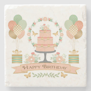 modern rustic chic birthday stone coaster