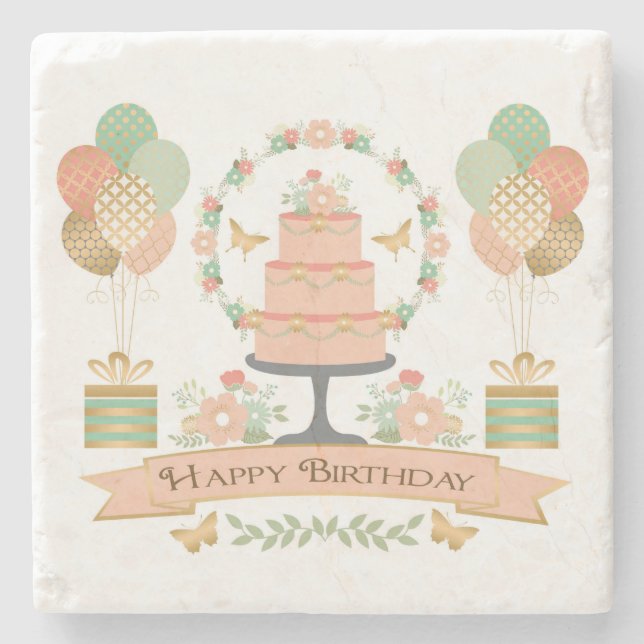 modern rustic chic birthday stone coaster (Front)