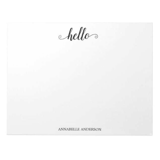 Modern Rustic Chic Elegant Script Black Grey Hello Notepad (Front)