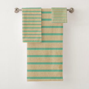 Modern rustic chic stripes scrapbook Brown Green Bath Towel Set