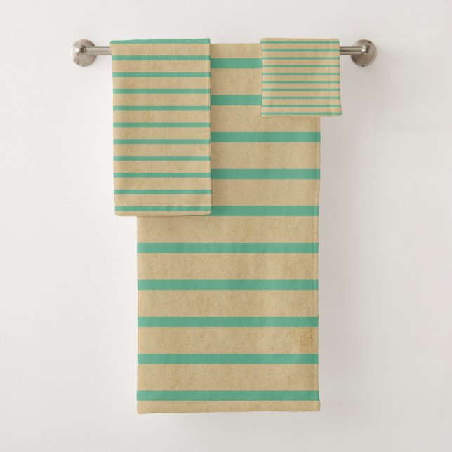 Modern rustic chic stripes scrapbook Brown Green Bath Towel Set (Insitu)